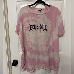 Dolls Kill tie dye spell out graphic tshirt‎ size large pink white